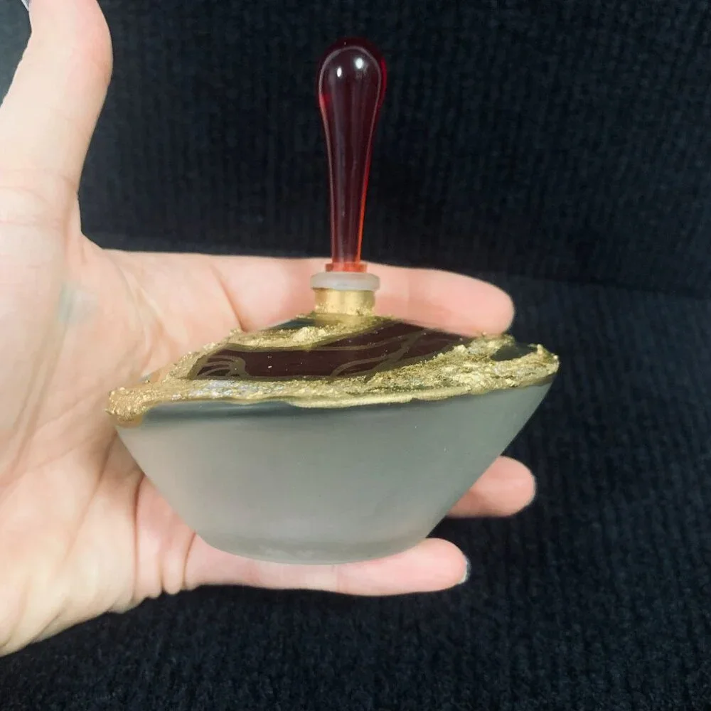 Vintage Punto Arte Italy Frosted Glass Red Gold Textured Perfume Bottle Stopper - Picture 4 of 10